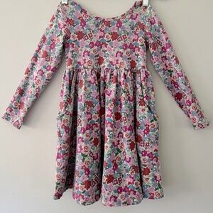 Hanna Andersson Girls Floral Ballet Neck Long Sleeve Pockets Easter Spring Dress